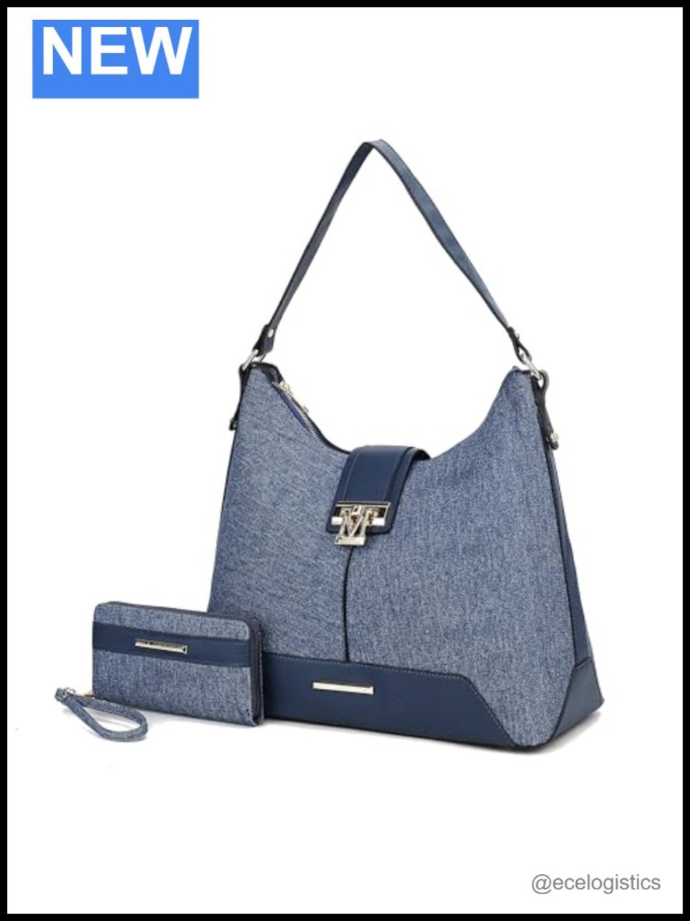Vegan Leather Hobo Bag & Wristlet Wallet Set Gold Hardware